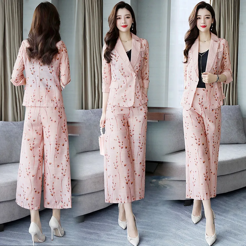 

Women's suit 2019 summer new slim jacket fashion suit loose wide leg pants two sets of temperament wild women's clothing
