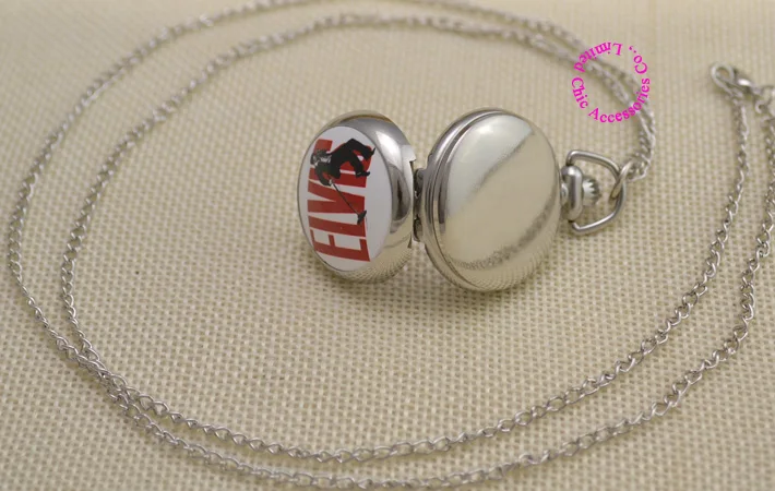 

wholesale Elvis Presley For Women Ladies Gril Pocket Watch Necklace ladies girl fob watches silver antibrittle Fashion rock roll