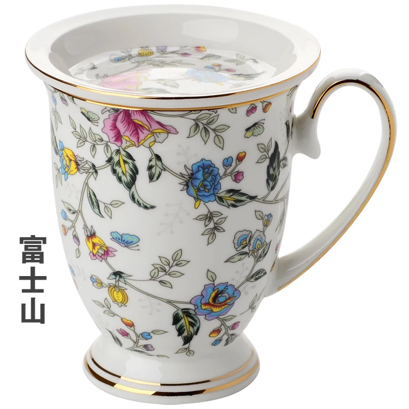 cup 1 With lid Деревенский стиль ручная роспись цветы костяной фарфор бытовой офис пиво молоко чай кофе чашка керамика творчество кружка Caneca Copo Lover - Цвет: cup 1 With lid