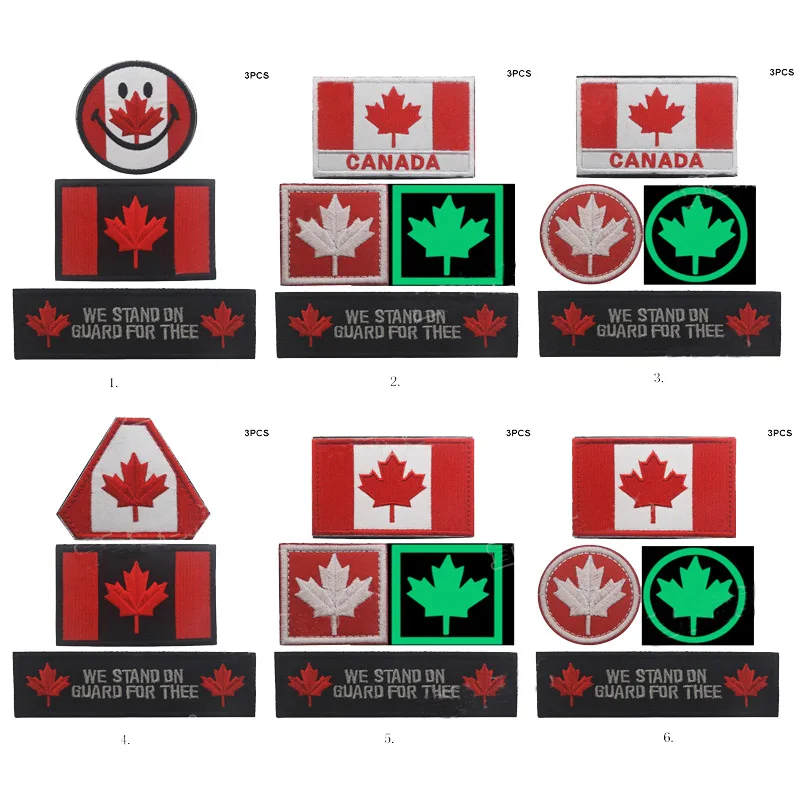 

High Quality 100% Embroidered Canadian Flag set Cloth Patches Arm Badge Armband Shoulder Patch Epaulette Custom Button Badges