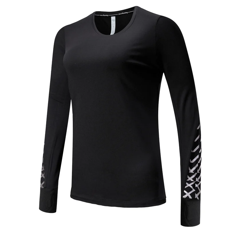 black women tshirts Женская спортивная одежда KACIGEYA для фитнеса, топы с длинным рукавом, футболка, быстросохнущая, для спортзала, йоги, женская одежда для спортзала, бега, пробежек, рубашки - Цвет: black women tshirts