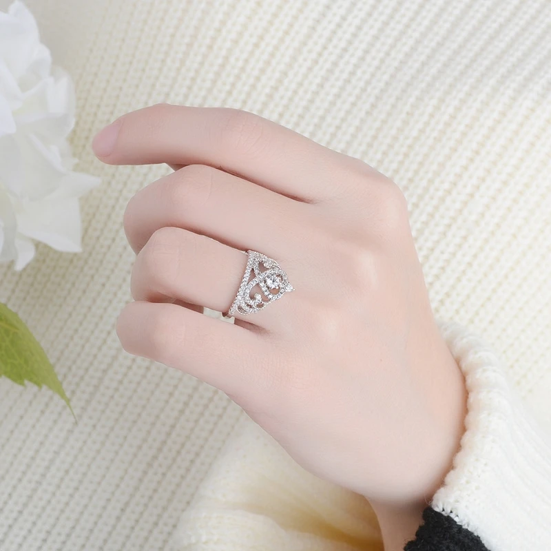 Роскошный 585 белый золотой цвет влюбленных Корона кольцо с фианитом класса ААА