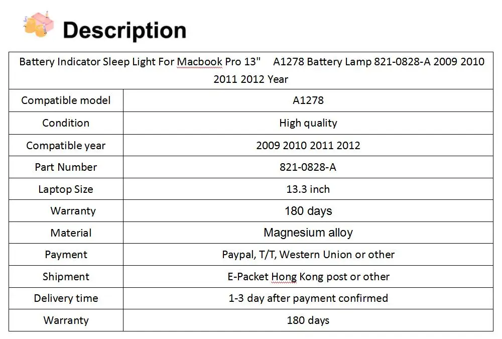 Индикатор заряда батареи для Macbook Pro 1" A1278 батарея лампа 821-0828-A 2009 2010 2011 2012 год