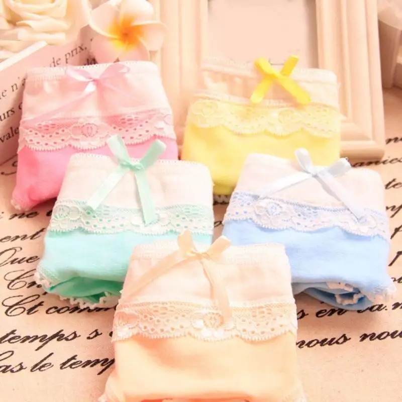 2018 New Arrival Women Briefs Cotton Sweet Soft Sexy Lace Panties Bow-knot Splicing Underwear Candy Color Free Size |