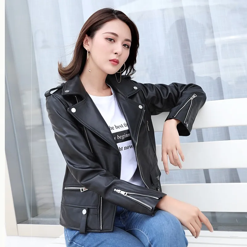 Spring Genuine Leather Jacket Women 2019 Fashion Real Sheepskin Coat Motorcycle Biker Jacket Female Plus Size Sheep Leather Coat