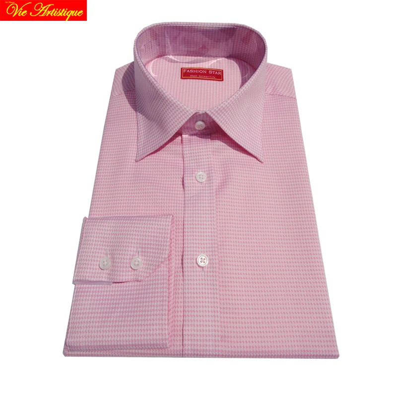 

male plaid shirt men/women's casual cotton dress shirts with long sleeves slim fit tailored plus big size PINK checked 2018 VA