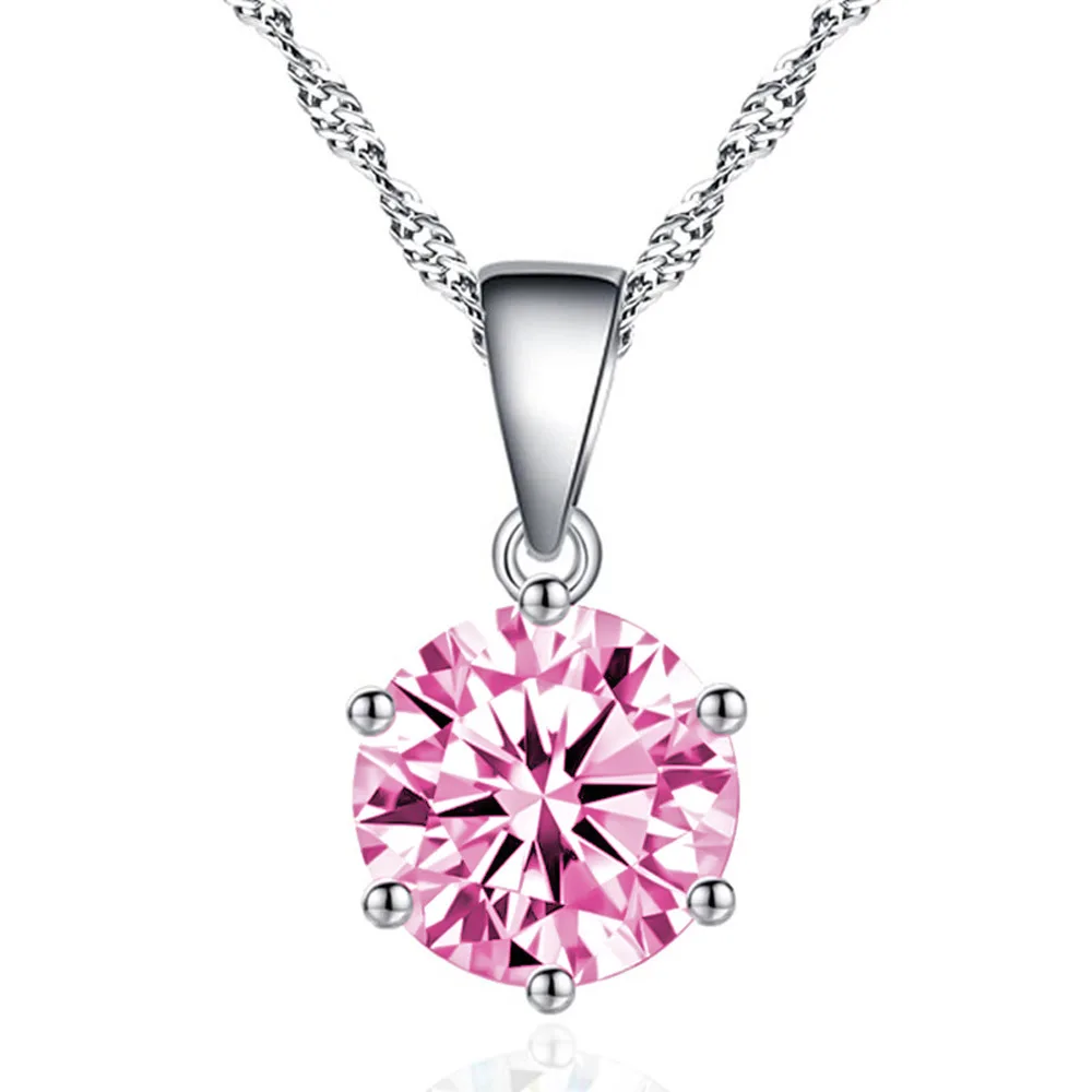 pink colour Простое Королевское синее зеленое роскошное розовое фиолетовое циркониевое ожерелье с подвеской ожерелье BFF для женщин свадебный подарок - Окраска металла: pink colour