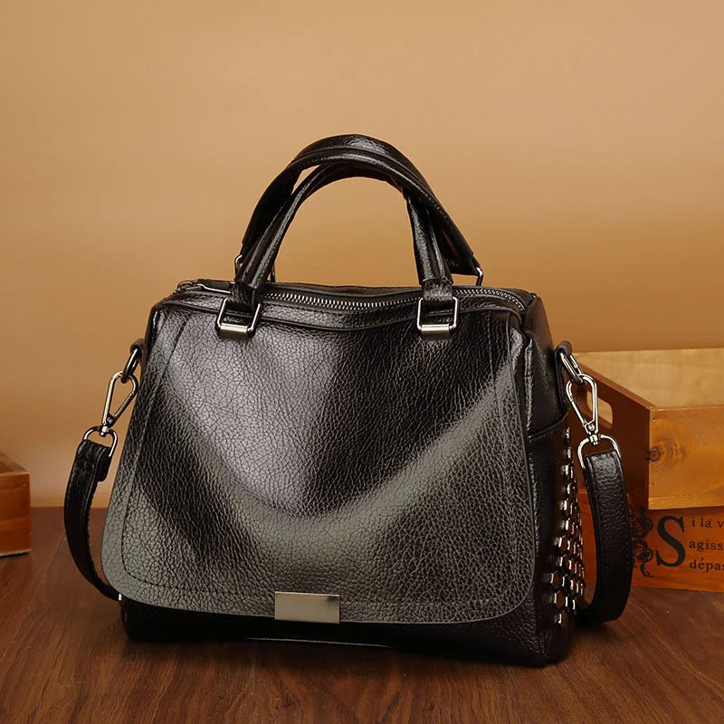 Черный Сумка Для женщин сумка модные мягкие заклепки блестками Crossbody сумки для Для женщин Зеленые кожаные сумки женские Повседневное Tote - Цвет: Черный
