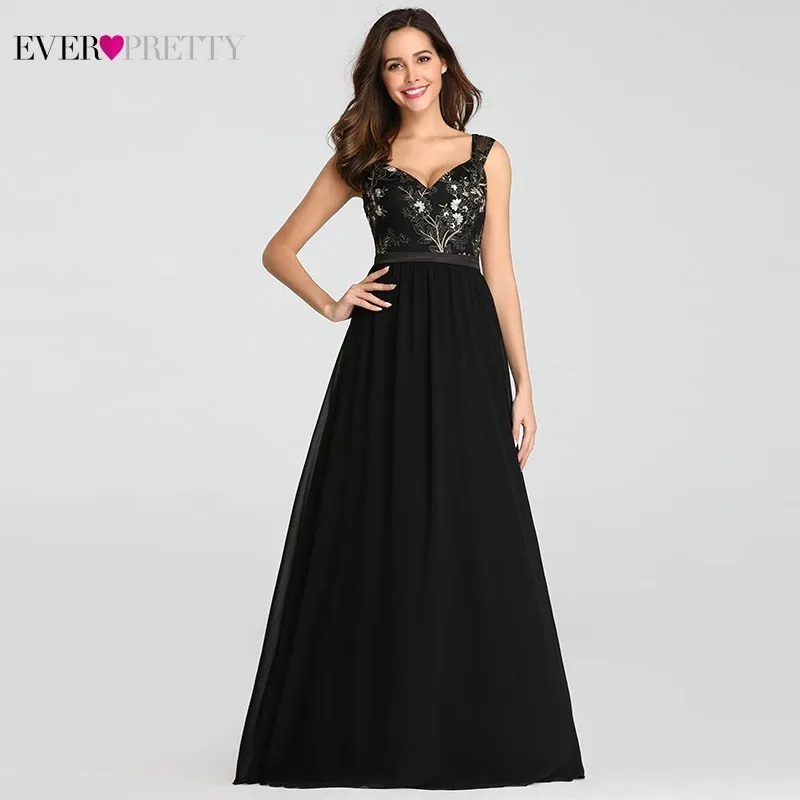 Elegant Black Bridesmaid Dresses A-Line V-Neck Spaghetti Straps Chiffon Women Wedding Party Vestidos Para Boda Mujer | Свадьбы и