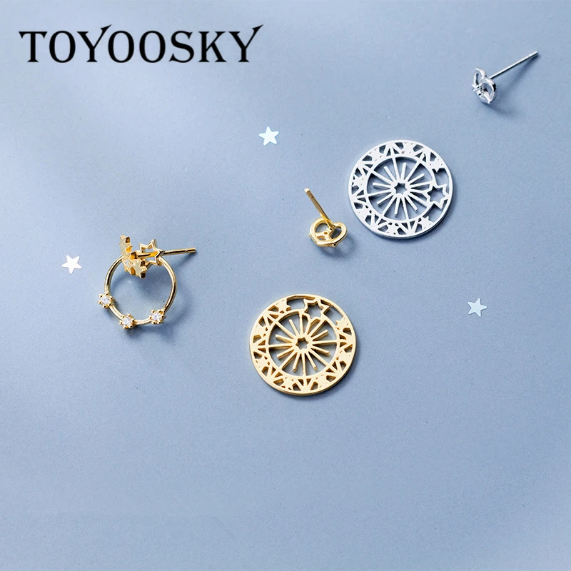 Женские асимметричные серьги гвоздики TOYOOSKY из чистого серебра 925 пробы звёзды