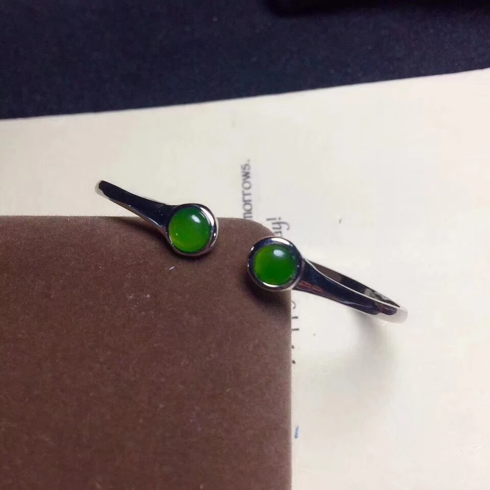 Natural green jasper gem bangle S925 silver natural gemstone Fashion simple Opening round Flower woman party gift jewelry | Украшения и