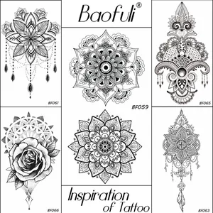 BAOFULI женские сексуальные цветы хны, Временные татуировки, наклейки, Черная вода, искусство тела, шея, руки, мандала, татуировки