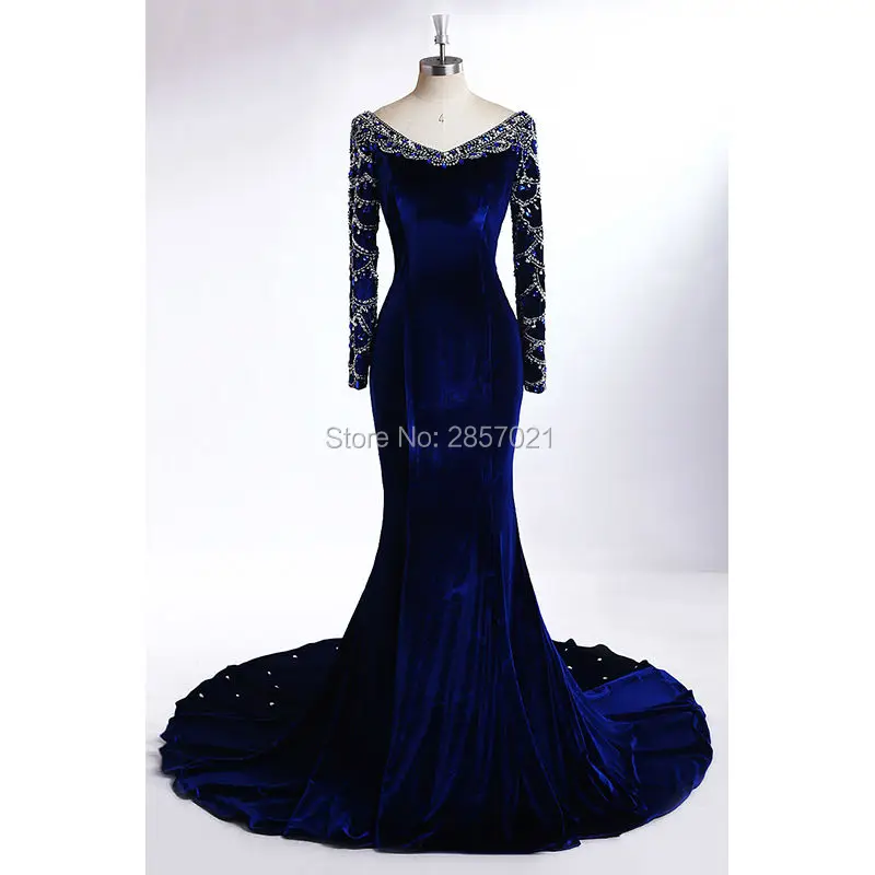 Реальное фото роскошное Королевское синее бархатное вечернее платье на заказ