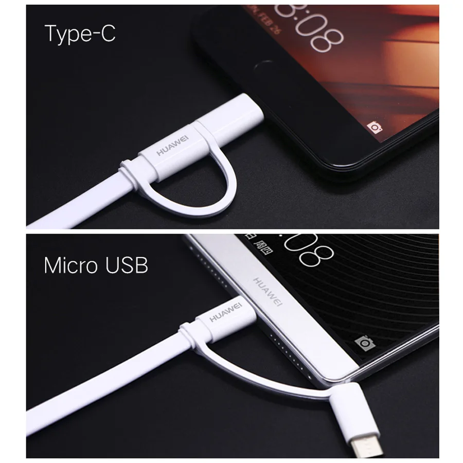 Оригинальный кабель Huawei 2 в 1 Micro USB Typc C 2A 5 m быстрое зарядное устройство Honor 8 9 V9 P7 P8