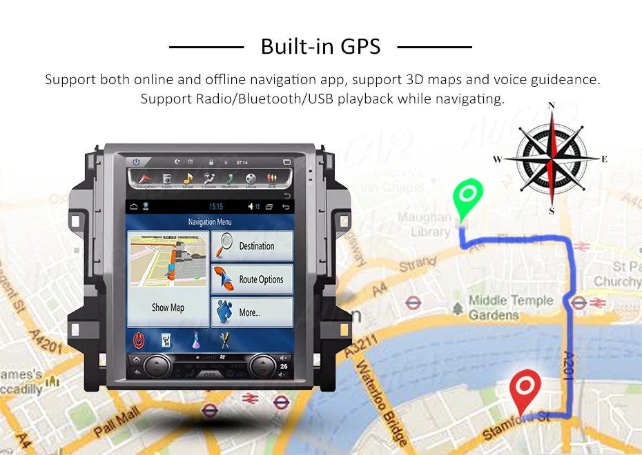 Android 7,1 Tesla style 12," gps навигационная система для Toyota Fortuner- радио с Bluetooth и gps wifi 4G вертикальный стерео