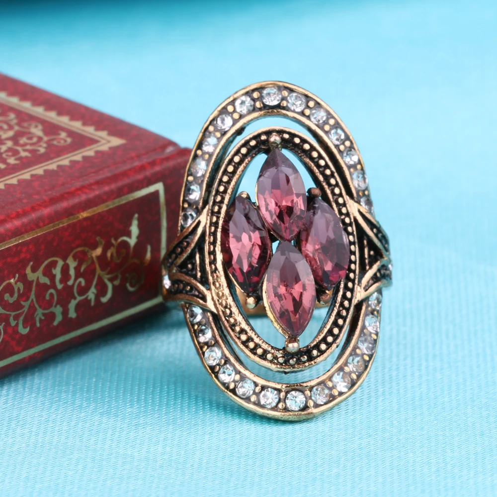 Kinel Модные кольца с фиолетовыми кристаллами Bijoux Femme античное Золотое мозаичное Хрустальное обручальное кольцо Винтажные Ювелирные изделия Новинка