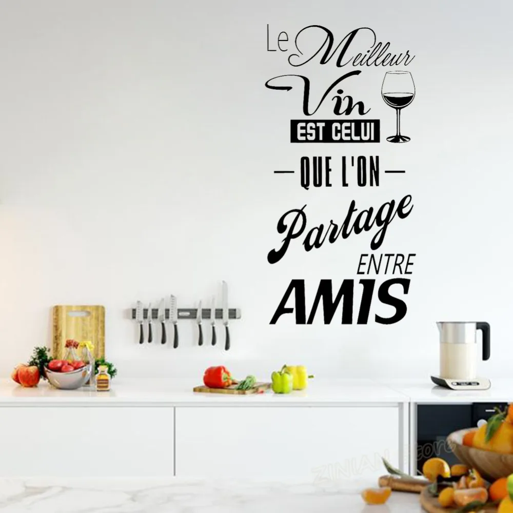 

French Wine Quote Decal for Kitchen Home Decoration Bar Le meilleur vin est celui que l'on partage entre amis Wall Stickers Z787