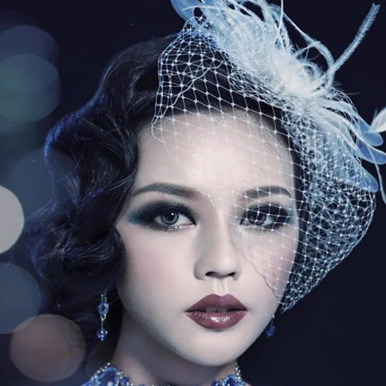 Г жа Шин невесты белого цвета из газовой ткани повязка на голову с перьями и