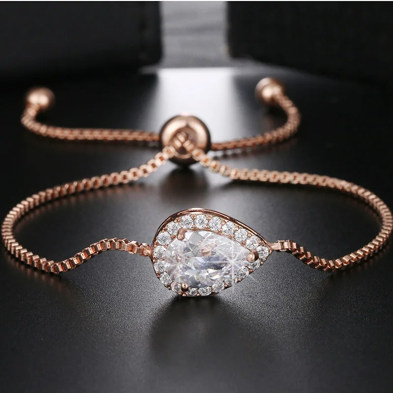 Rose Gold Классический капли воды циркон регулируемый браслет звено цепи для Для женщин Кристалл Браслеты индийские аксессуары и украшения - Окраска металла: Rose Gold