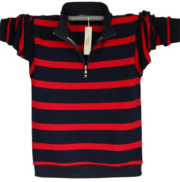 Для Мужчин's Длинные рукава Poloshirt плюс Размеры полосатый Стенд воротник хлопковые рубашки Для мужчин Повседневное Для мужчин с отворотом поло 4XL/5XL A1109