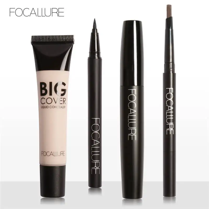 

Focallure 4 Pcs Makeup Set Including Concealer Eyeliner Mascara Eyebrow Pencil for Daily Makeup Kit Makeup Gift Set Cosmetic