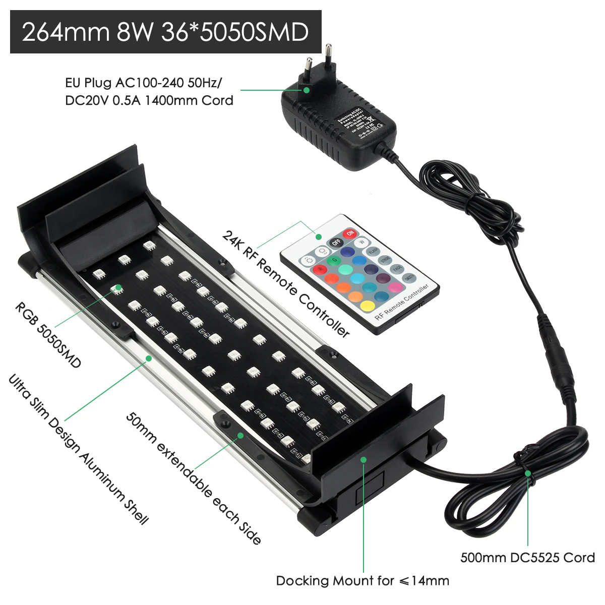8W ЕС штекер 8 Вт 10 Вт 13 Вт 15 Вт аквариум светодиодный светильник RGB светильник водонепроницаемый Аквариум Декоративный клип лампа с выдвижными кронштейнами - Цвет: 8W