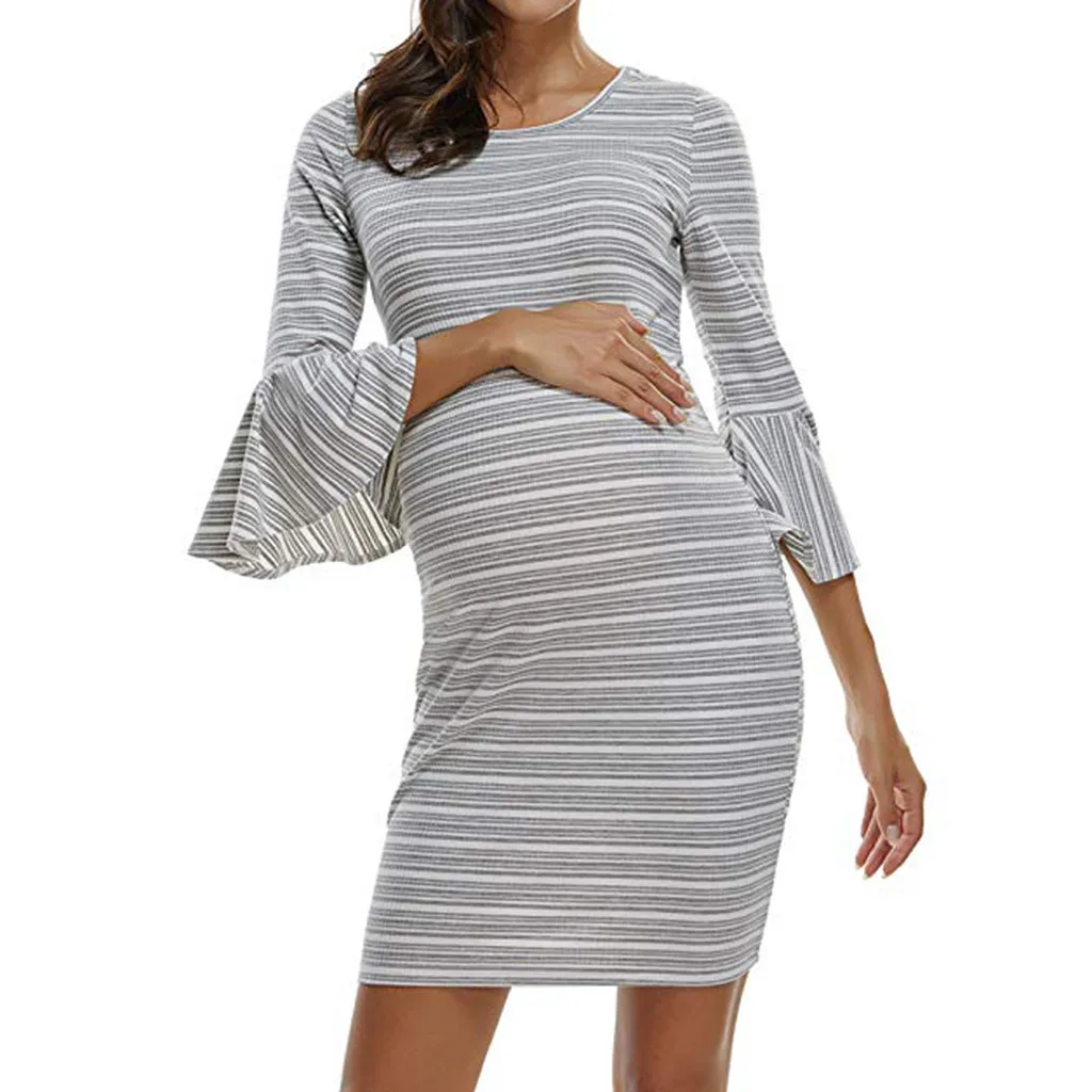 Мода для беременных Для женщин полосатые рукава женское платье прямое