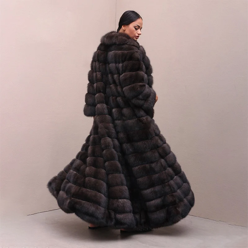 Женское пальто с натуральным лисьим мехом CHEWIES длинное утепленное пуховое