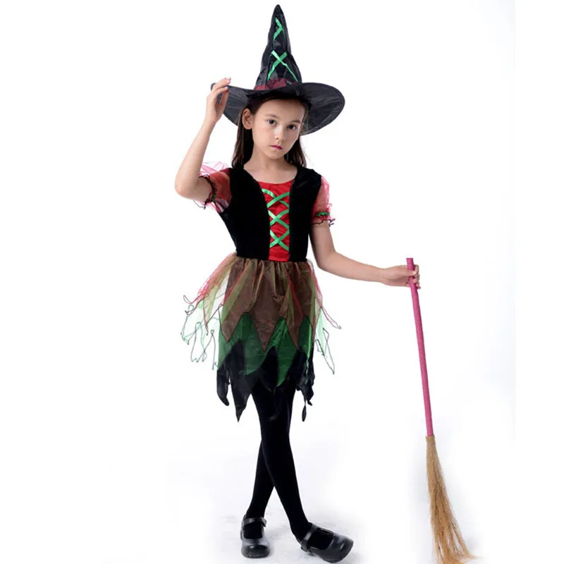 

Beautiful Little Girls Witch CosplayCostume Fancy Children Halloween Costumes Christmas Dresses+hat