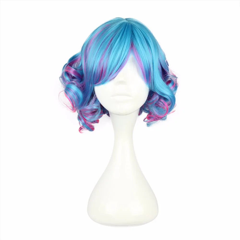 Mcoser 30 см короткие кудрявые синтетические синие смешанные цвета женский косплей