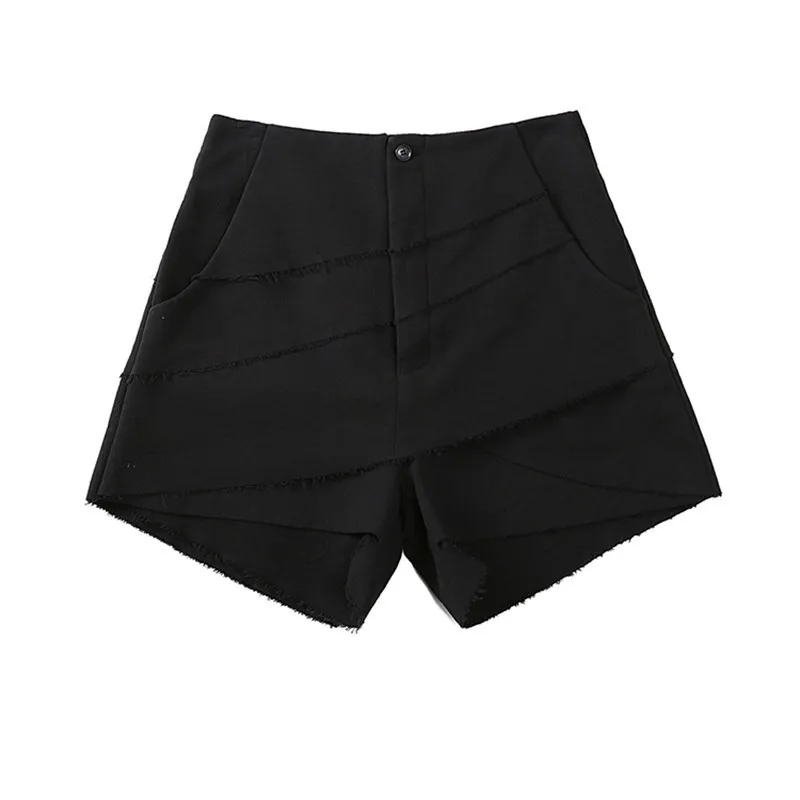 Женские шорты CHICEVER черные свободные с высокой талией и карманами на молнии