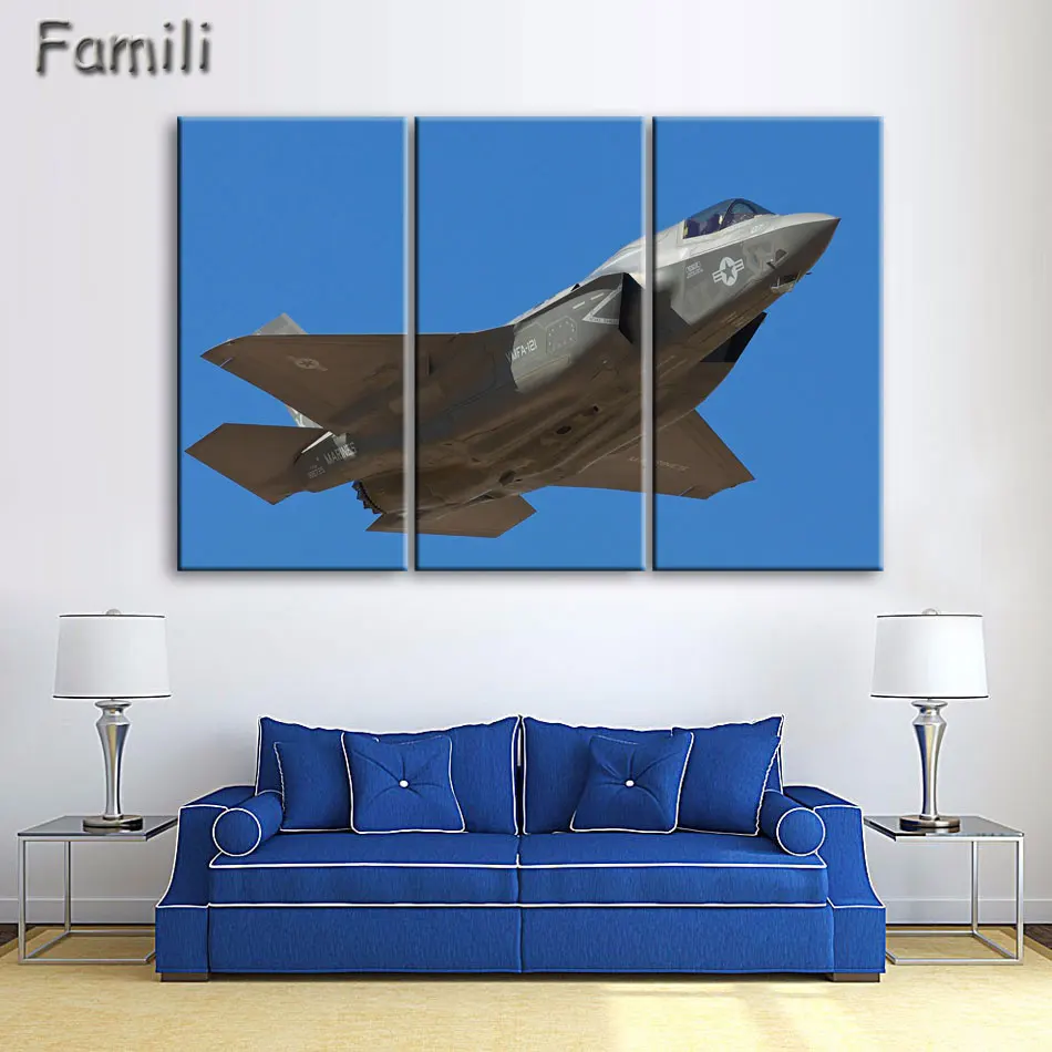3 Панели картины самолет-Истребитель модель стены искусства холст печать