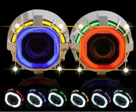

2pcs 2.5" G1C square Doulbe Angle Eyes Halo Ring fit on H7 H4 Bi- Xenon HID Projector Lens Kit LHD/RHD
