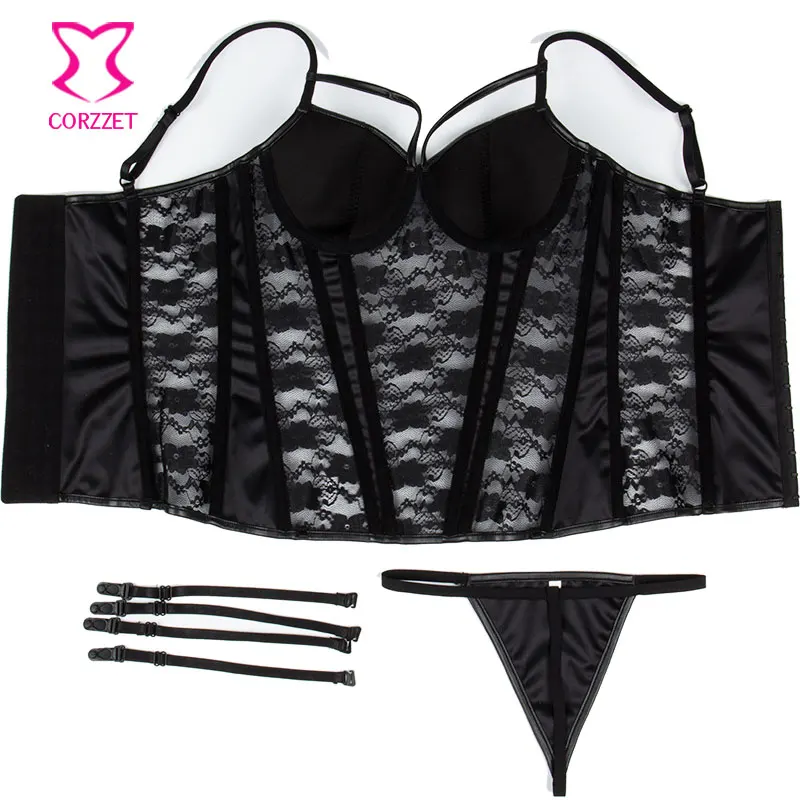 Черный цветочный кружевной и кожаный бюстгальтер с вырезами Корсеты пуш-ап на