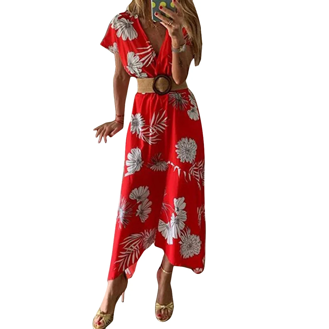 Boho style женское летнее платье 2019 сексуальное пляжное с цветочным принтом v