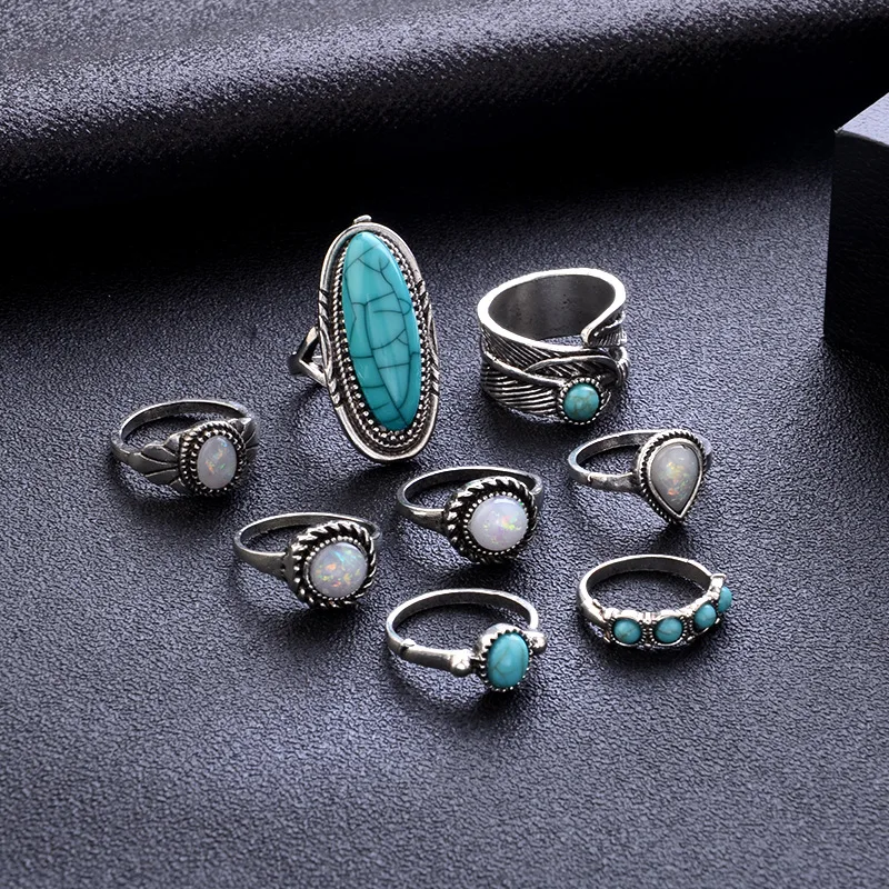 Винтажный набор колец TianBo с искусственным опалом для женщин богемные