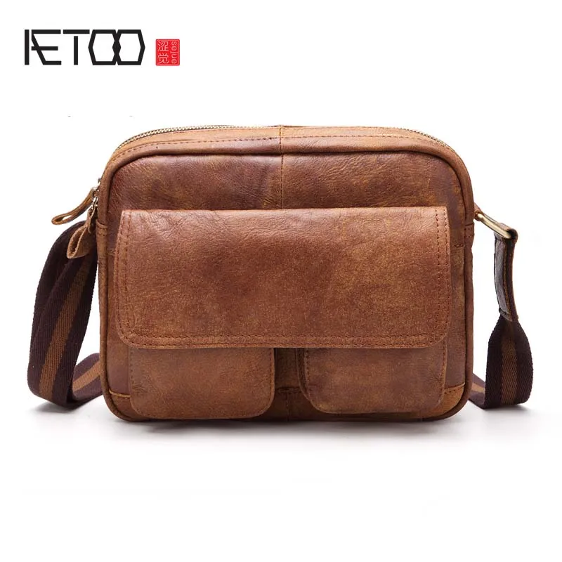 AETOO Высококачественная Мужская сумка мессенджер из натуральной воловьей кожи