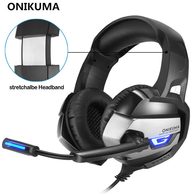 ONIKUMA K5 игровых гарнитур игровой шлем глубокий бас Игровые наушники с микрофоном для компьютера ПК PS4 ноутбук Тетрадь с светодиодный свет