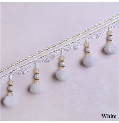 White QGVLish 12 м/лот Бусины Шторы кружево Taasel бахрома отделка ремни ленты DIY Шить диван скатерть этап занавес аксессуары для домашнего декора - Цвет: White