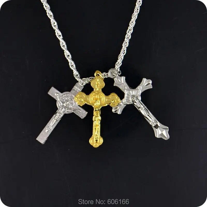 Святой Бенедикт Медаль INRI Иисус 3 крест кулон Цепочки и ожерелья католической