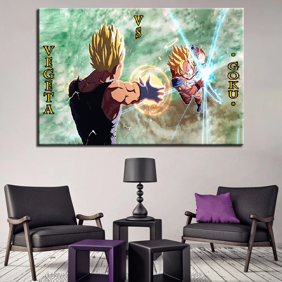 Холст настенные картины 1 шт/шт аниме Вегета VS Goku картина домашний декор HD Печать