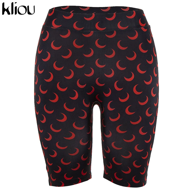 Kliou women skinny shorts elastic high waist fitness short print trousers summer female casual fashion street short pants - Цвет: Черный