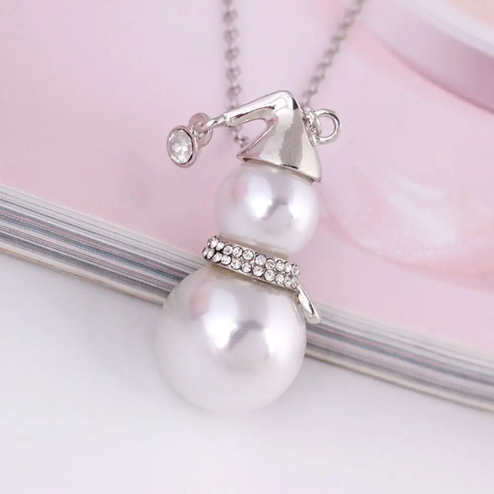 1pc vintage Crystal Christmas snowman pendant Necklace Jewelry Pearl Charm Chain women gift | Украшения и аксессуары