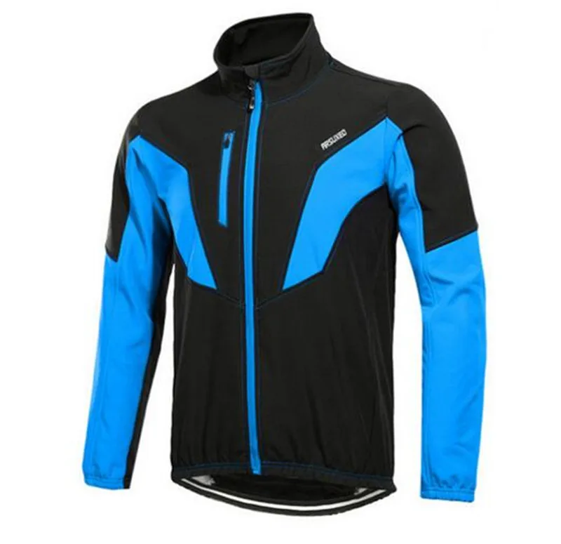 Blue Jacket ARSUXEO Тепловая велосипедная куртка, зимняя теплая флисовая велосипедная одежда, ветронепроницаемая спортивная куртка для бега, штаны, комплект MTB, велосипедная майка - Цвет: Blue Jacket