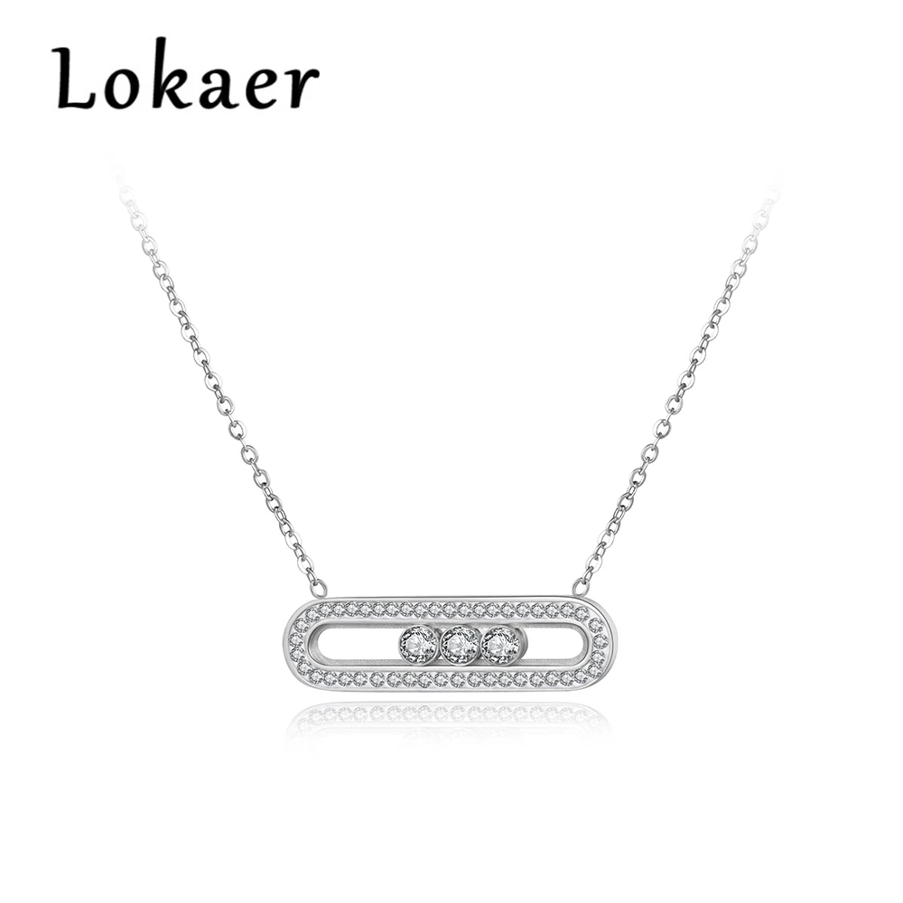Silver Lokaer ожерелье из нержавеющей стали серебро и розовое золото цвет кулон ожерелье скользящие стразы кристаллы ювелирные изделия N18074 - Окраска металла: Silver