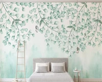 beibehang custom fresh green leaves watercolor style vine man plant nordic minimalist tv background wall decorative painting