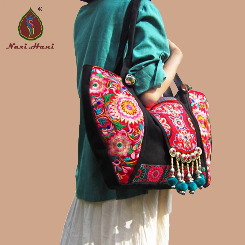 Новые Классические красные этнические сумки с вышивкой брендовые холщовые