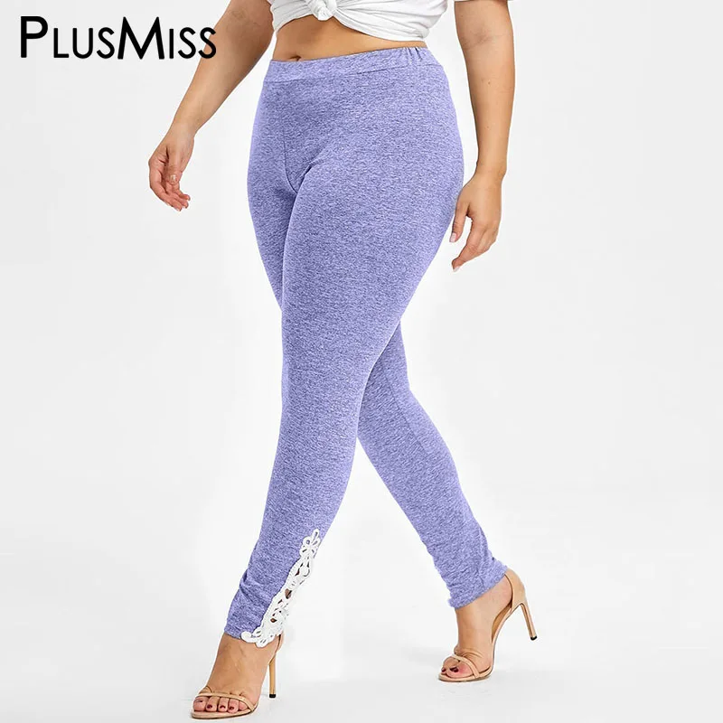 PlusMiss размера плюс 5XL Высокая талия узкие пикантные кружевные леггинсы для
