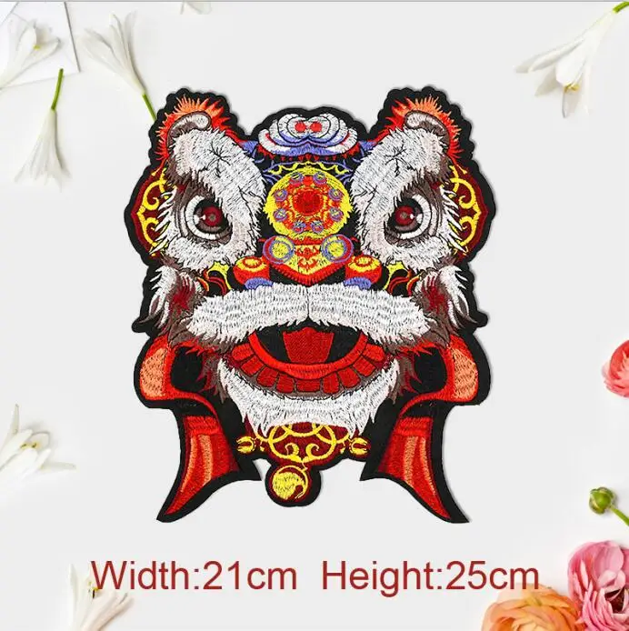 1pcs/lot Lion Dance And Flower Embroidered Iron On Patches For T-shirt Clothes Garment Applique DIY Accessory | Дом и сад