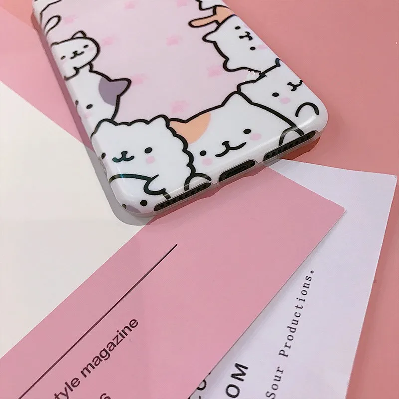 Pink Cat Korea Case For iPhone 7 Phone Cases Cartoon Animal Cats IMD Soft Back Cover 8 6s 6 Plus Covers Capa Coque |
